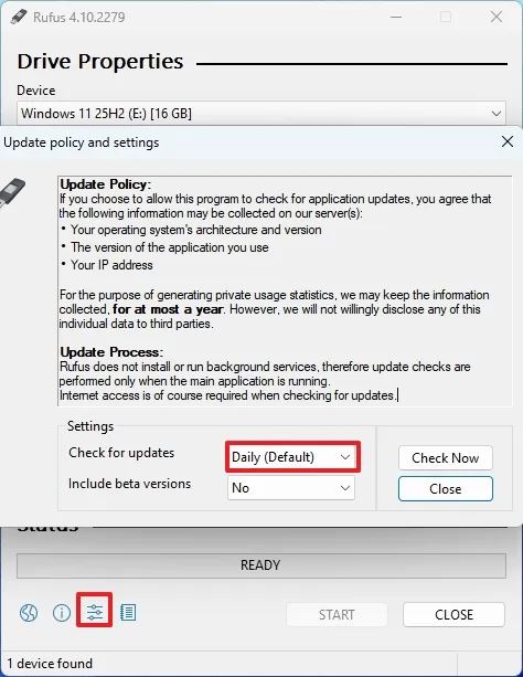 Rufus enable download option