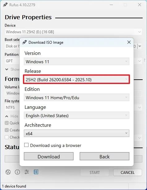 Windows 11 25H2 Rufus download