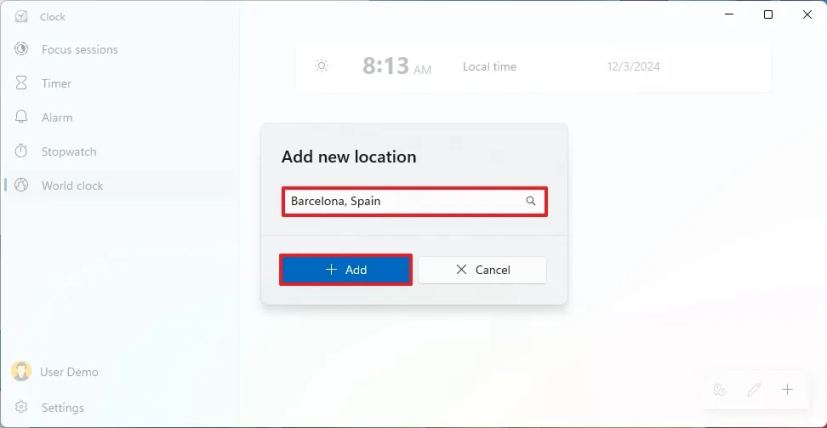 Search new clock time zone