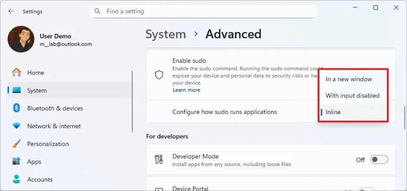 Sudo with Inline option