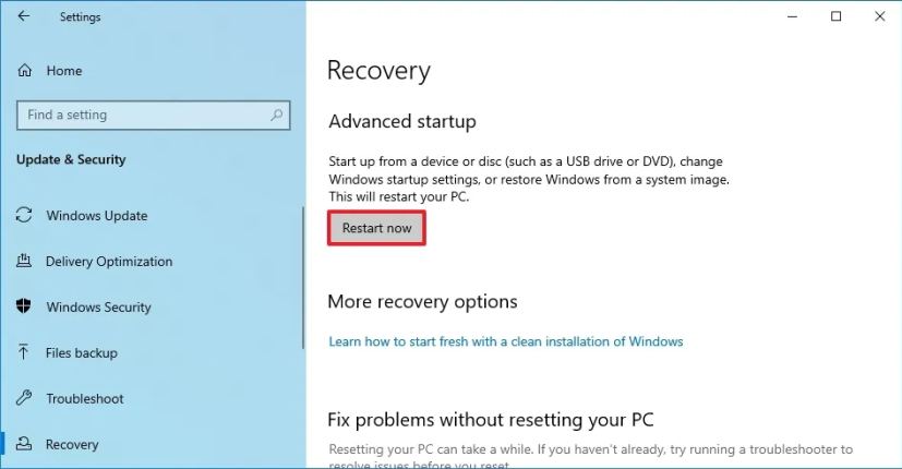 Advanced startup restart option