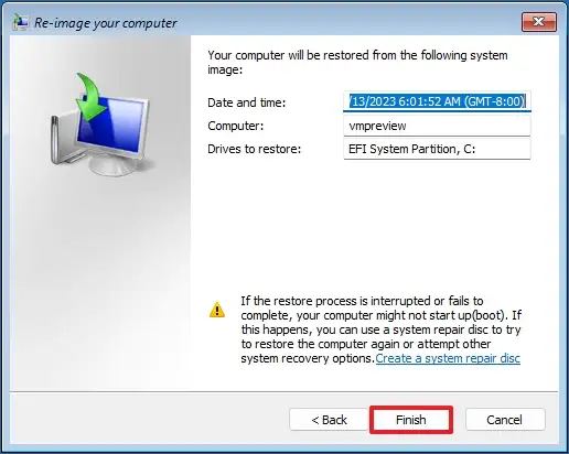 Complete backup restore