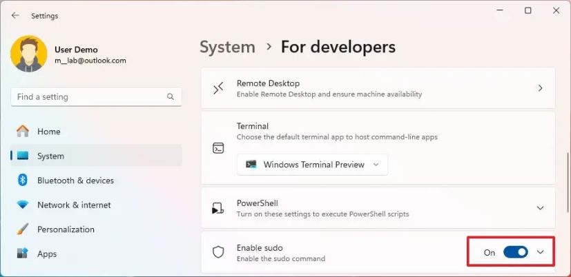 Windows 11 enable sudo