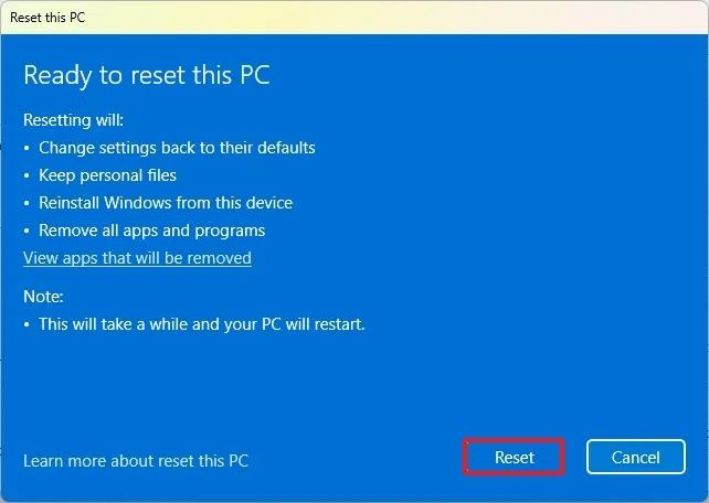 Windows 11 factory reset option