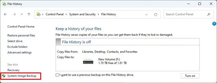 Windows 11 System Image Backup option