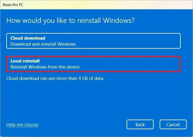 Windows 11 Local reinstall option