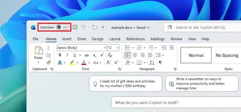 Word AutoSave disabled