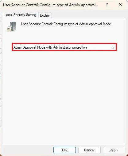 Admin Approval Mode with Administrator protection
