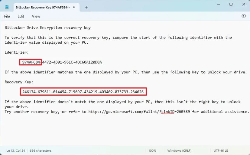 BitLocker file with recovery key