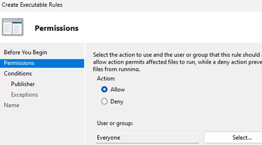 Настройка разрешений правила AppLocker