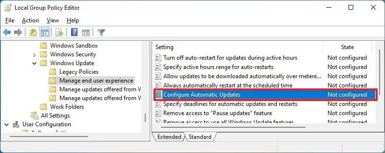 Configure automatic updates policy
