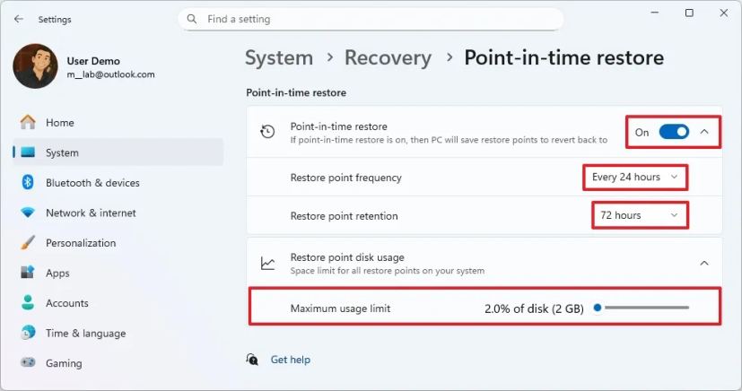 Configure Point-in-time Restore 
