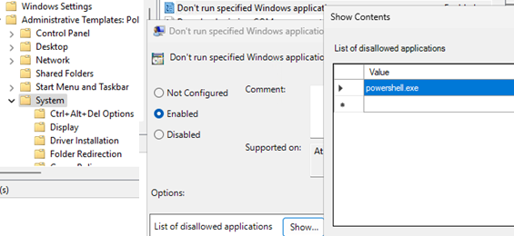 Deny running powershell.exe executable file via GPO