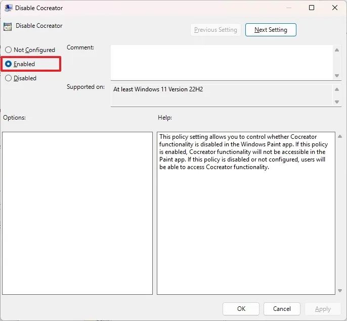 gpedit disable AI features in Paint