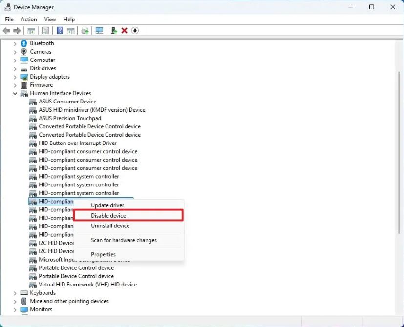 Диспетчер устройств отключить сенсорный экран