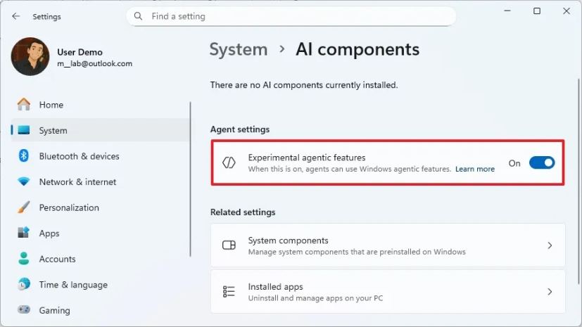 Turn on Experimental agentic features