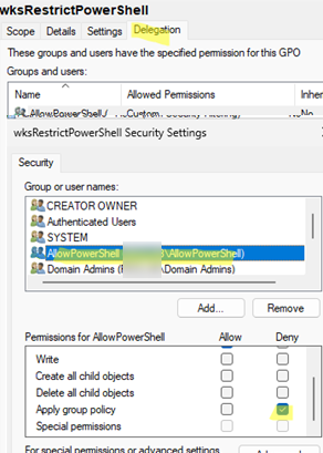 exclude admin group from GPO