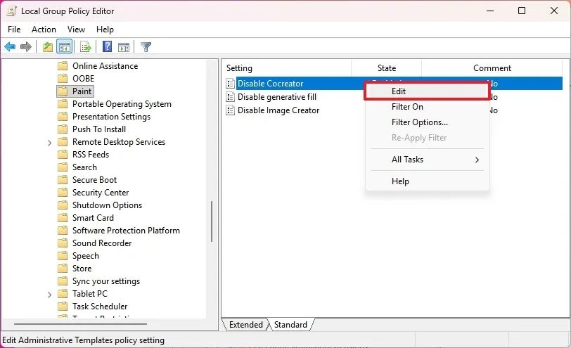 Group Policy Paint AI settings