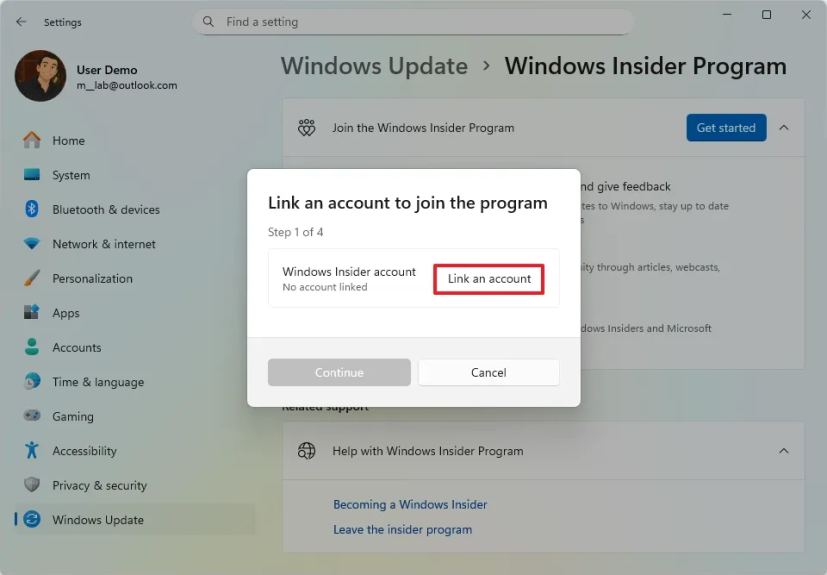 Microsoft account enroll Insider program