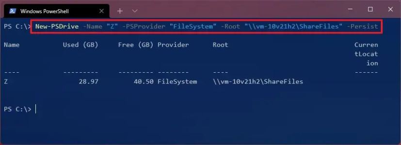 PowerShell map network drive