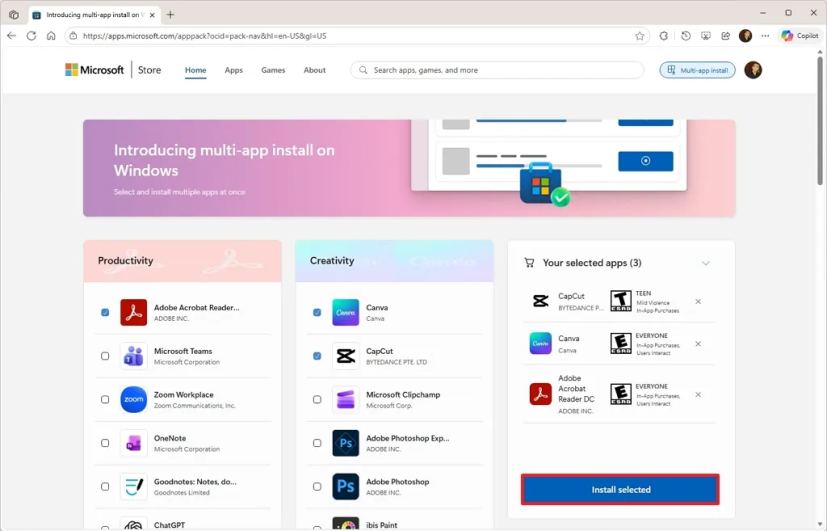 Microsoft Store multi-app install