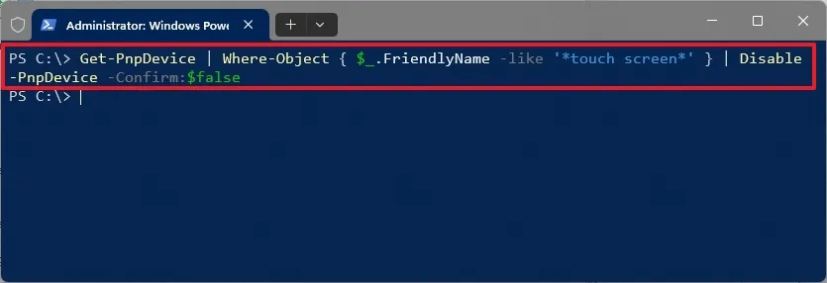 Отключение сенсорного экрана в PowerShell
