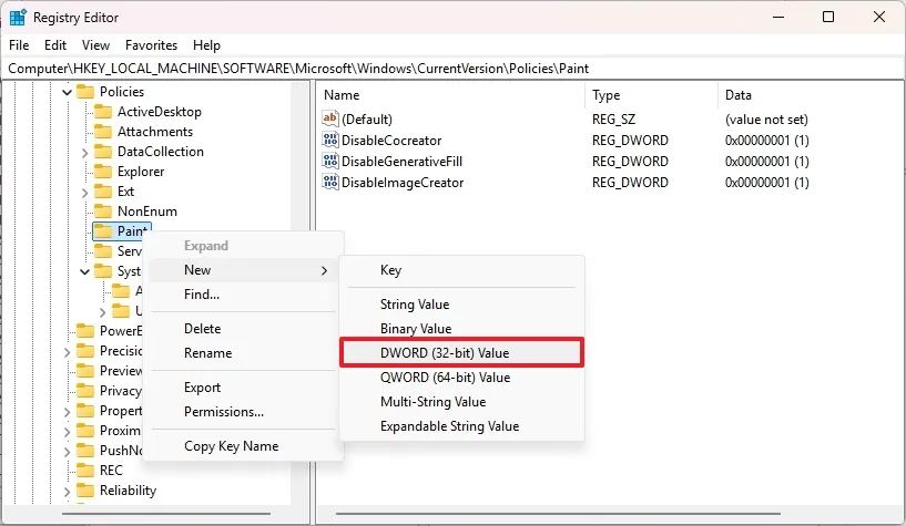 regedit create DisableCocreator key