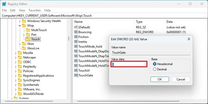 Отключение сенсорного экрана через Реестр