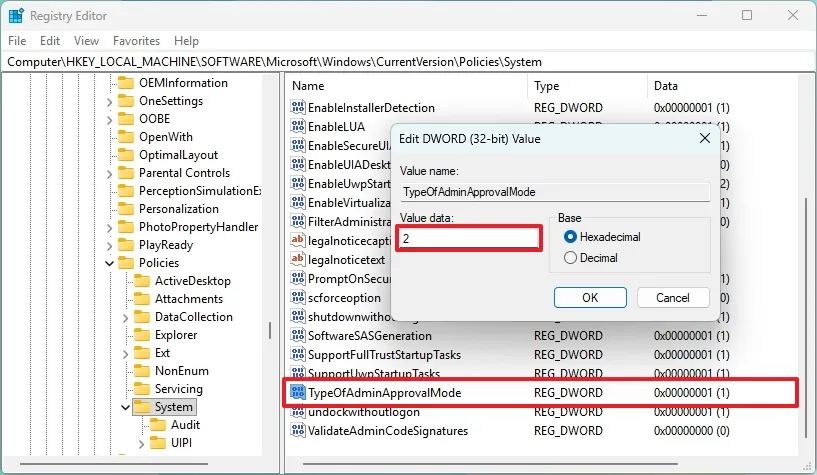 Registry enable admin protection