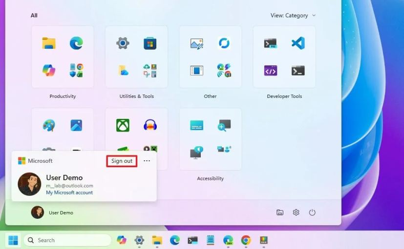 Windows 11 Sign out option