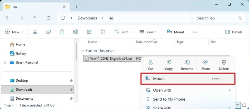 File Explorer mount ISO file
