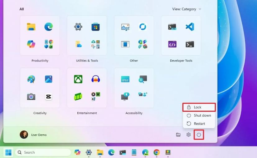 Start menu lock option