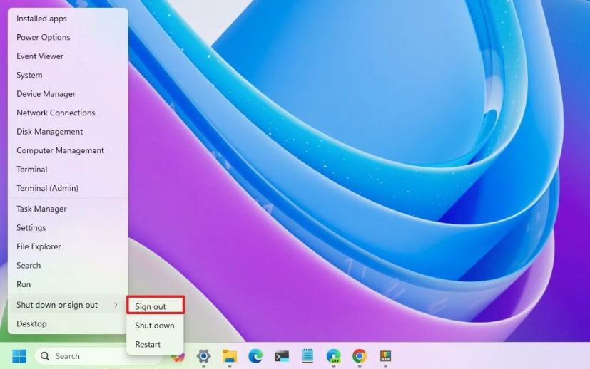 Start button context menu sign out option