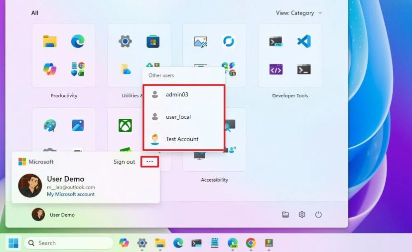 Windows 11 Switch Users option