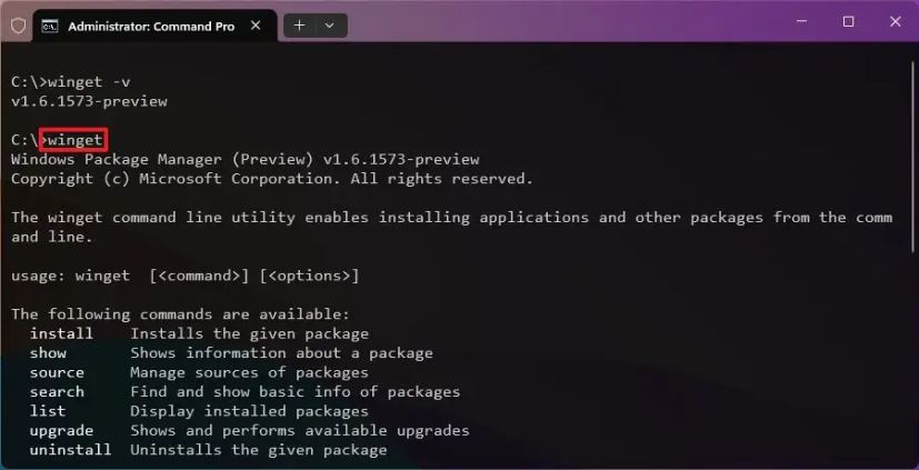 winget command