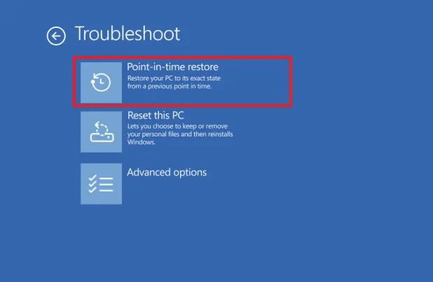 Point-in-time Restore from WinRE