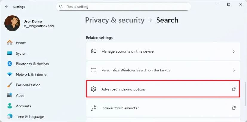 Advanced indexing options