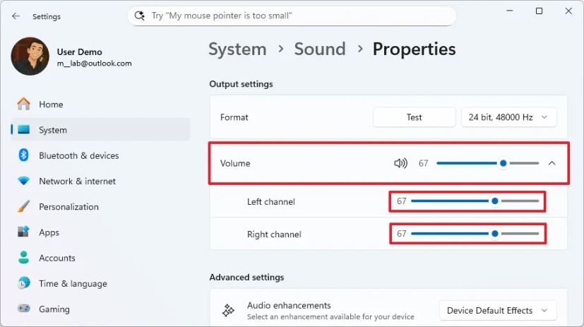 Audio balance adjust