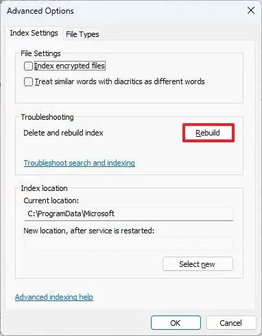 Delete and rebuild Windows.edb file