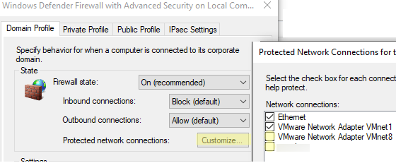 Disable the Windows firewall for just one network adapter