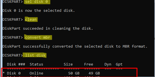 diskpart - convert to mbr