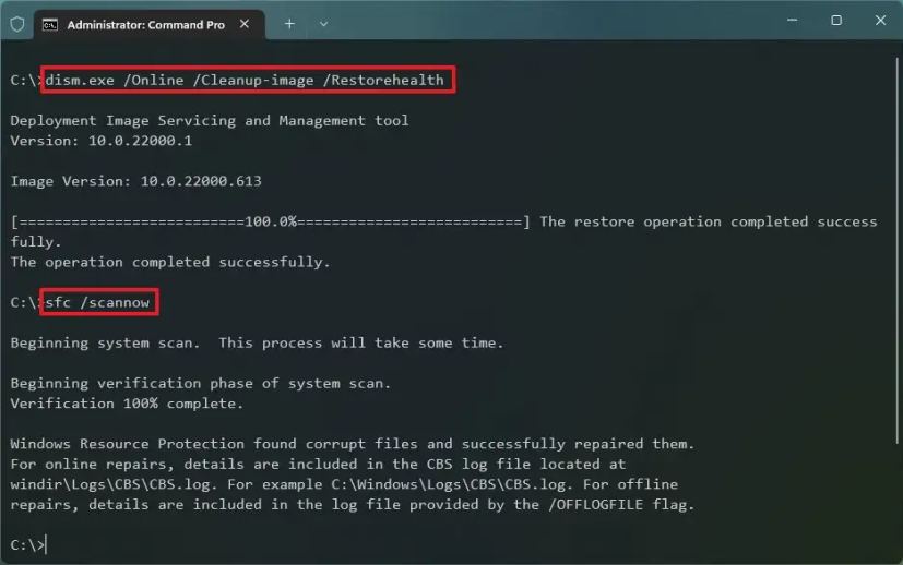 Восстановление Центра обновления Windows с помощью dism и sfc