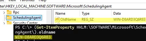 get previous windows computer oldname from registry