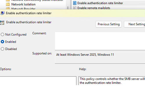 Group Policy: Enable authentication rate limiter 