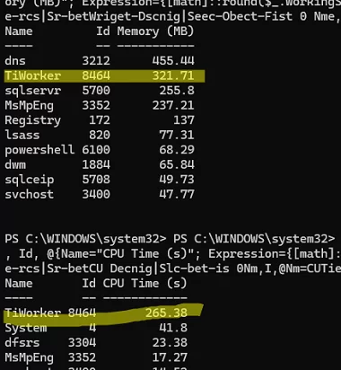 High CPU and RAM usage by TiWorker process 