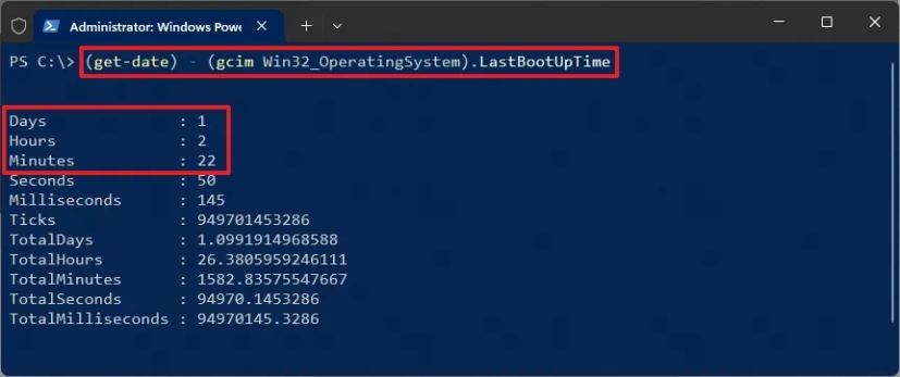 PowerShell check PC uptime