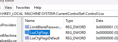 Параметр реестра LsaCfgFlags для отключения Credential Guard