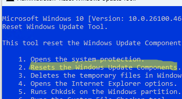 Reset the windows update components using script-wureset tool