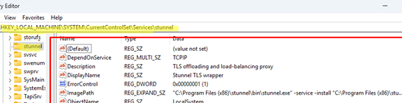 service registry key 