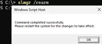 slmgr /rearm - продление пробной лицензии Windows